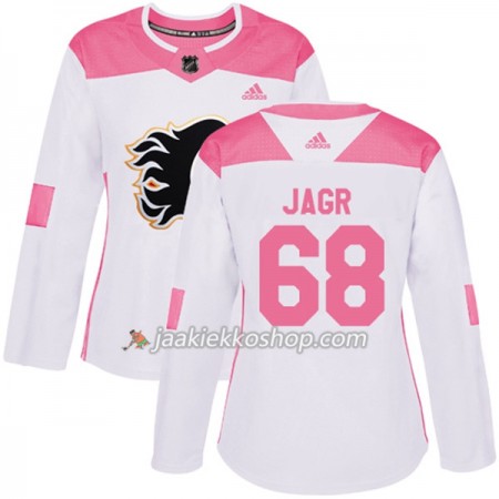 Nainen NHL Calgary Flames Pelipaita Jaromir Jagr 68 Adidas 2017-2018 Valkoinen Vaaleanpunainen Fashion Authentic